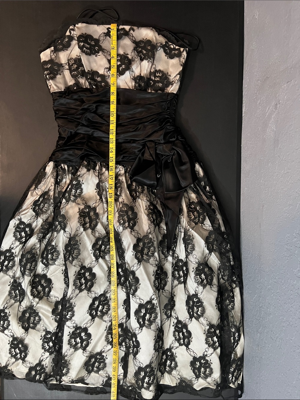 Black and Cream Lace Prom Dress with Satin Sash - Picture 5 of 8